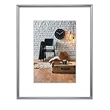 Hama Bilderrahmen Sevilla DIN A3 (29,7x42 cm) (Fotorahmen mit Papier-Passepartout 18x24 cm, Rahmen aus bruchsicherem Kunststoff Glas zum Aufhängen) Silber matt