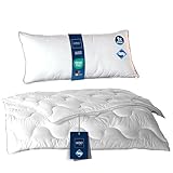 LILENO HOME Bettdecke 135x200 Set mit Kissen - Ganzjahre Bettdecke 135x200 mit Kopfkissen 40x80 cm als Set - Decke und Kissen mit antibakterieller Ausrüstung u. Kochfest bis 95° C