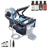 Manuelle Runde Flaschenetikettiermaschine,Halbautomatische Beschriftungsmaschine Selbstklebend Verstellbar Etikettiermaschine für Dosen und Flaschen