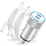 Zigarettenanzünder USB C Auto Ladegerät 40W, Kfz Ladegerät USB C Adapter Auto Schnellladung UsB C Zigarettenanzünder Adapter mit 2x Ladekabel für iPhone 16/15/14/13/12/11/Pro Max/Plus/XS/X/SE/8/7/iPad