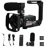 Plyisty 4K-Videokamera, Ultra HD 64 MP Vlogging-Kamera, 18-facher Digitalzoom, 3,0-Zoll-Bildschirm mit 270°-Schwenkbereich, 32 GB, 2 Akkus, Fernbedienung, Stabilisator, Mikrofon