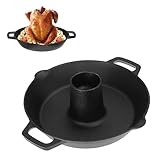 SUMTree Gusseisen Hähnchenbräter Schwarz Gusseiserner Bratentopf Hähnchenhalter für Grill und Backofen Hähnchenständer mit Griff und Nut für Gewürze Spülmaschinenfest Durchmesser 26cm, Höhe 9cm