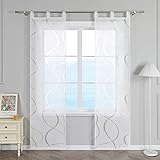 ESLIR Schiebegardinen Voile Flächenvorhänge Set 2er Schiebevorhang Wohnzimmer Gardinen mit Schlaufen Schlaufenschals Transparent Vorhang Ausbrenner Weiß BxH 57x245cm 2 Stück