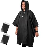 ANYOO Regenponcho Wasserdicht Regenjacke 2 Stück für Herren Damen, Leicht Regencape Regenschutz Wiederverwendbarer mit Kapuze für Festivals, Camping, Wandern, Reisen, Schwarz, Einheitsgröße