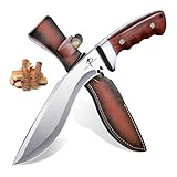 Purple Dragon Outdoor Messer Survival, Jagdmesser Feststehende Klinge mit Lederscheide, Scharfe Bushcraft Camping Messer mit Holzgriff, Full Tang Überlebensmesser Großes Machete, Geschenke für Männer