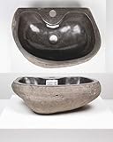 Steinwaschbecken 50 cm oval mit Hahnloch Bad WC Garten Flussstein Aufsatz-Waschbecken Handwaschbecken WOHNFREUDEN