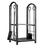 Kaminholzregal mit 5-teiligem Kaminwerkzeug-Set – Holzhalter, Zange, Schürhakenbürste & Schaufel für Outdoor-Brennholzaufbewahrung & -nizierung – & stilvolles Design