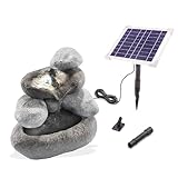esotec Solar Felsenbrunnen, LiFePo4 Akku, LED, Geschenk Gartenliebhaber, Kaskadenbrunnen, freistehender Springbrunnen, Gartenbrunnen Wasserspiel, Katzenbrunnen, Zierbrunnen, grau, H24cm, außen, 101323
