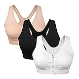 Srizgo Sport BH mit Vorderverschluss Nach der Operation tragbarer Postoperativer BH Starker Halt Sport Bra Gepolstert Ohne Bügel für Sport Fitness Yoga(Schwarz+Weiß+Haut,XXL)