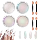 Allstarry Chrome Nail Powder 4 Colors Iridescent Aurora Powder Metallic Mirror Effect Pigment Pearlescent Mermaid Glitter Unicorn Glitter for Nail Art Manicure Decoration Home DIY Salon-Pear White