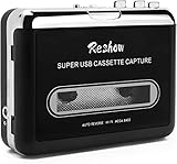 Reshow Kassettenspieler Tragbarer Tape-Player mit Kopfhörern, Tape to Digital Konverter, Konvertieren von Kassettenrekorder in iPod-Format, kompatibel mit Laptops und PCs (Schwarz)