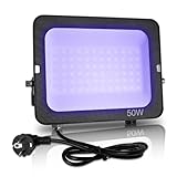 JBdusn 50W LED UV Schwarzlicht Strahler, Schwarzlichtlampe IP66 Wasserdicht, 395-40 0nm UV Flutlicht mit Stecker, UV Fluter Fluoreszenz Blacklight Partylicht für Halloween Aquarium Bar Neonfarben