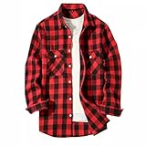 Generisch Holzfällerhemd Herren Slim fit Langarm Hemden für Herren Sommer Kariertes Flanellhemd Casual Freizeithemd mit Brusttasche Outdoor Jacke Baumwolle Western Hemd B Rot L