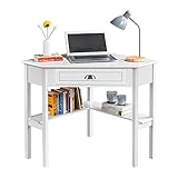 Yaheetech Schreibtisch Ecktisch Platzsparender Computertisch mit Schublade und Regalen Eckschreibtisch für Kleiner Raum, 106 × 71,5 × 77 cm Weiß