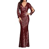 Generisch Damen Abendkleider Lang, Wickelkleid Damen Glitter Pailletten Kleid Festlich Maxikleid Elegant Ballkleider V-Ausschnitt Bleistiftkleid Bodycon Cocktailkleid Eng Paillettenkleid