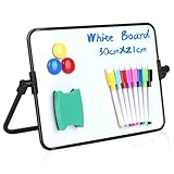 Whiteboard Magnetwand, kleine doppelseitige Whiteboard Trocken abwischbare, A4 Format Magnettafel Magnetwand, mit trocken abwischbaren Stiften, Radiergummi, Magneten, Halterung, 30x21cm