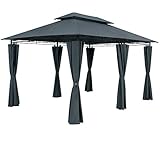 Casaria® Pavillon Topas 3x4m Metall Wasserabweisend UV-Schutz 50+ mit Seitenteile Stabil Gartenpavillon Modern Anthrazit