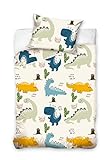 BELIKATO Kinderbettwäsche 100x135 40x60 aus 100% Baumwolle mit Dino-Motiven - Kinder-Bettwäsche für Jungen - Kopfkissen- und Bettdeckenbezug