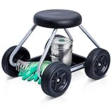 Maximex Rollsitz Secura, Gartenarbeit im Sitzen, Rücken- & Knieschonend, Belastbar bis 130kg, Rollbarer Gartensitz mit Ablage, Leichtgängig, Mobiler Arbeitshocker, Gepolsterter Sitz