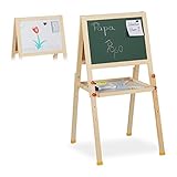 Relaxdays, Natur Standtafel Kinder, beidseitig magnetisch, höhenverstellbar, HBT 77x39x44,5 cm, Whiteboard & Kreidetafel, Kindertafel Holz 38 x 28 cm