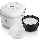 Bear Reiskocher 4 Tassen (ungekocht) mit Dampfgarer, Multifunktioneller 350W Elektrischer Rice Cooker Mini,6 Reiskochfunktionen für 2-4 Personen,Weiß