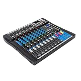 Mischpult 8 Kanal Stereo mit 48V Phantomspeisung Podcast Mixer, 8 Kanal Mikrofon/Line Eingang, USB MP3 Eingang, Sound Mixer DJ Mischer Board, Mixer Sound board Konsole, Schwarz(8)