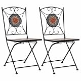 vidaXL 2X Mosaik Bistrostuhl Witterungsbeständig Gartenstuhl Balkonstuhl Gartenmöbel Stuhl Mosaikstuhl Klappstuhl Faltstuhl Orange Grau