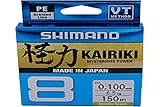 SHIMANO Kairiki 8, 150 Meter, grüne Mantis, 0,130 mm/8,2 kg, geflochtene Angelschnur, 59Wpla58R02, grün