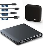 techPulse120 Externes USB 3.1 Blu-ray DVD CD USB-C UHD 4k 3D M-DISC BDXL HDR10 128GB Laufwerk Brenner Burner Superdrive BD Imperator Paket Tasche 90cm Anschlusskabel Aluminium Grau