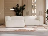 GRAINGOLD Landi Ecksofa 248x180 cm, L-Form Sofa, Ecksofa für Wohnzimmer, Cord Stoff, 4-Sitzer Eckcouch, Modernes Design (Creme, Links)