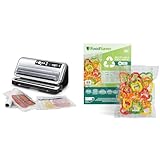 FoodSaver Vakuumiergerät für Lebensmittel | Vollautomatischer Vakuumierer mit Rollenaufbewahrung & Schneidevorrichtung | Enthält sortierte Vakuumbeutel + Plastic, Recycelbare Beutel