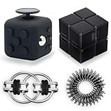Steemjoey 4 Stück Fidget Toys Set, Anti-Stress Würfel Spielzeug, Infinity Cube, Key Flippy Chain, Finger Massageringe, Anti Stress Spielzeug Geburtstagsgeschenke für Erwachsene Kinder (Schwarz)