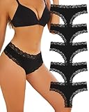 ALL OF SHE Unterhosen Damen Baumwolle Spitze Brazilian Slip Sexy Unterwäsche Frauen Atmungsaktiv Pantys Hipster Mehrpack Baumwoll Schwarzes Underwear Weich 5er Pack-M