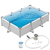 COSTWAY Pool-Set mit Filterpumpe, 300 x 207 x 66 cm, Aufstellpool rechteckig, Swimmingpool Komplettset groß, Swimming Pool für Garten