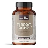 Pilz Komplex mit 6 Pilzsorten | 240 Kapseln | Pilze mit Lions Mane Mushroom, Cordyceps, Reishi, Chaga, Shitake & Maitake | mit Vitamin C, Zink & schwarzem Pfeffer | Laborgeprüft & Vegan | Alpha Foods