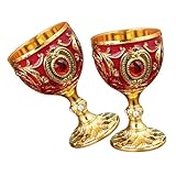 Didiseaon 2 Stück Retro Weinlikörgläser Kleine Vintage Whiskybecher aus Robustem Glas Gold rot Filigrane Europäische Trinkkelche für Zuhause und Camping