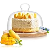 GBACHOOSE Käseglocke Glas mit Holztablett, Glasglocke 18 cm Tortenplatte mit Deckel, Käseplatte Holz, Kuchenglocke Glas für Kuchen, Desserts, Obst, Sandwiches, Brot