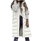 MELDVDIB Winter Lange Puffer Weste für Frauen Winddicht Mit Kapuze Gesteppte Daunenweste Gepolsterte Ärmellose Lange Mäntel Jacke Oberbekleidung, Weiss/opulenter Garten, L