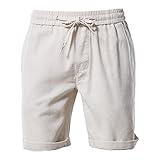 Herren Hose Lang Leinen Kordelzug Shorts Mittlere Männer mit Taschen Sommer Herren Lässige Shorts Shorts Herren Klein (Beige, L)