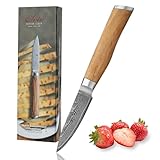 Wakoli Olive Officemesser aus echtem Damaststahl (VG10 Kern) 8,5 cm Klinge – Scharf und handlich – Kleines Küchenmesser, Obstmesser & Gemüsemesser – Damastmesser mit Olivenholzgriff in Geschenkbox