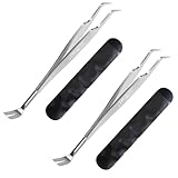 EasyULT 2 in 1 Profi Zeckenzange, Edelstahl Zeckenzange, Zeckenpinzette und Zeckenhaken, Zeckenentferner, Premium Zeckenschutz mit Lederbeutel für Mensch Kinder Hund Katzen(2 Stück)