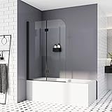 Duschwand für Badewanne 100 x 140 cm Schwarz Duschabtrennung Faltwand Sicherheitsglas für Badewanne NANO Glas Badewannenaufsatz 6mm ESG Duschwand