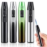 4 Stück Jetflamme Feuerzeug, Sturmfeuerzeug Gas Nachfüllbar, Geschenke für Männer, Feuerzeug Sturmfeuerzeug, Winddicht Langes Stabfeuerzeug Elektrisches für Kerzen, Grill, Küche, Kamin(ohne Gas)