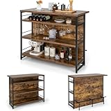 KOMFOTTEU 2 in 1 Bartisch mit stauraum, Barschrank Hausbar mit 4 Ebenen Weinregal & Glashalterung, Highboard Thekebar mit verstellbare Füße, 120 x 60 x 101 cm