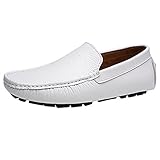 Jamron Herren Kunstleder Stilvoll Mokassin Loafers Penny Loafers Weiß SN9100 EU43