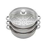 Edelstahl Dampfgarer Dampfkocher Dampfkochtopf Kochtopf Set + Glasdeckel Mit Dampf GemüSe Und KartoffeldäMpfer KochtöPfe Induktion Groß Suppentopf Cooking Pot Gastronomie Deckel Topf 3 Etage