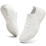 FZJIALI Barfußschuhe Damen Turnschuhe Weiße Laufschuhe Atmungsaktiv Schuhe Damen Sommer rutschfest Slip on Sneakers Running Gym Sport Schuhe Weiss 39