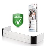 reer Herdschutzgitter Premium | Kinderschutz für die Küche | Kindersicherung | zum Kleben | größenverstellbar, 57-90 cm | für Induktions und Gasherde | silber