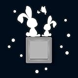 Lichtschaltertattoo Lichtschalteraufkleber Lichtschaltersticker Wandtattoo Wandbild Osterhasen mit Schmetterlingen und Punkten fluoreszierend M1885