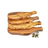 Erreke Holzbrett Küche, Olivenholzbrett, Schneidebrett Holz, Servierbrett Holz, Schneidebrett Olivenholz, 4er Pack Servierbrett Set, Fingerfood Käse Vorspeisen Brot Handarbeit (ca. 28cmx13cm, 4 Stück)